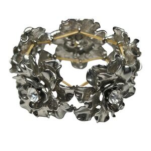 Vintage Silver Flower‎ Crystal Bracelet Stretch Bangle Fashion Jewelry
